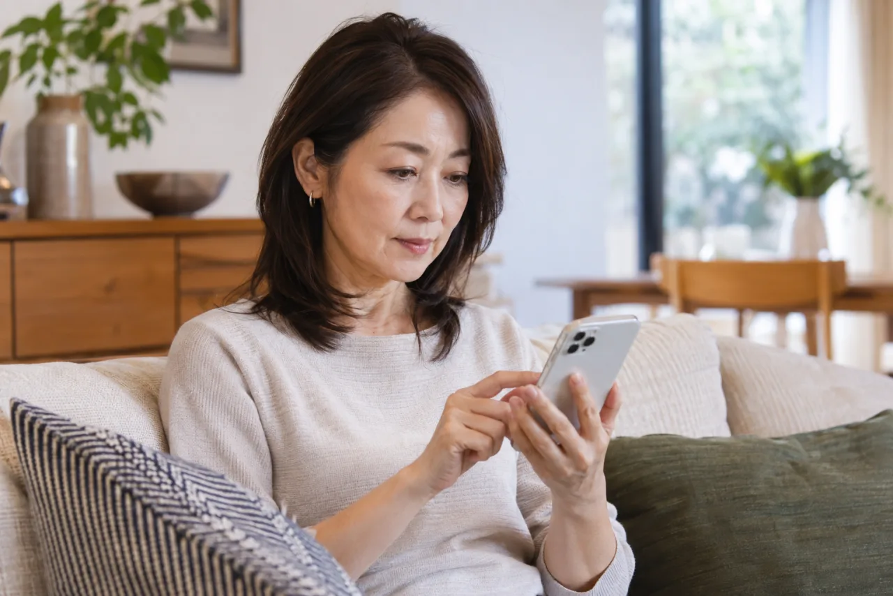 マッチングアプリの本人確認とプライバシー設定を確認する日本人女性