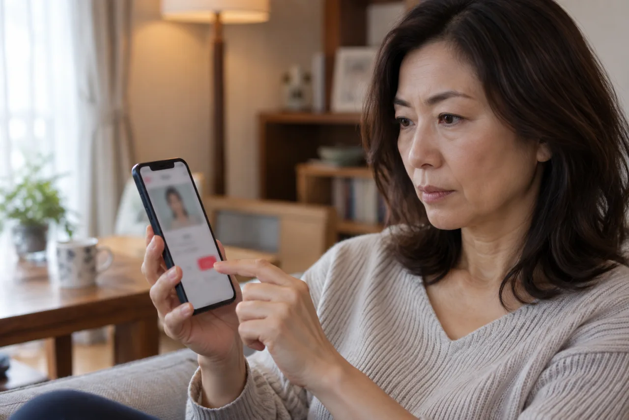 不審なメッセージを友人に相談する日本人女性二人