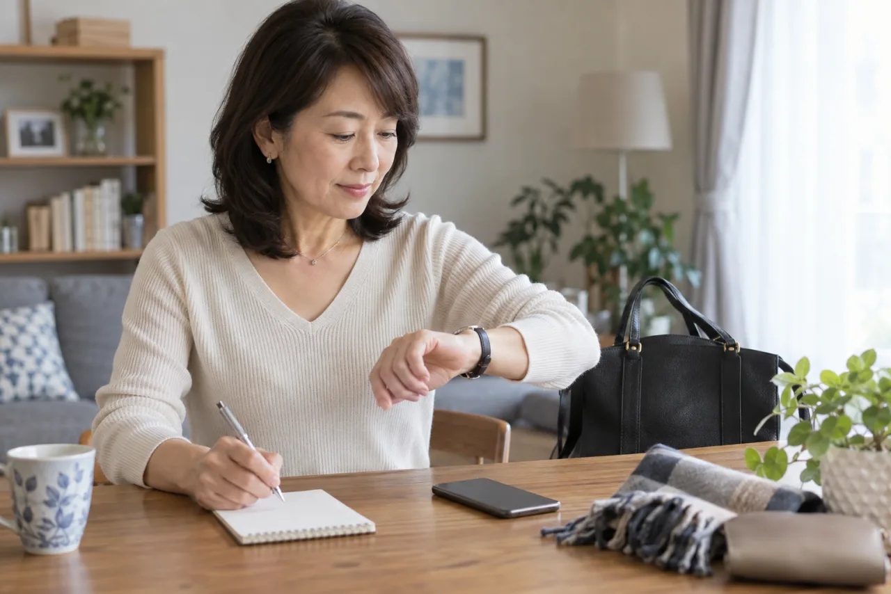 初対面の安全ルールをノートに整理する日本人女性