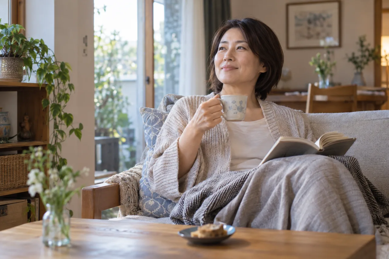 人間関係の距離を整えた女性が自宅で穏やかに休む様子