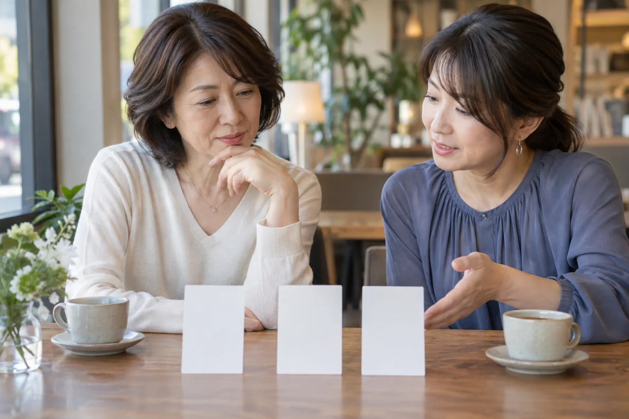40代の婚活方法を友人と比較しながら相談する女性