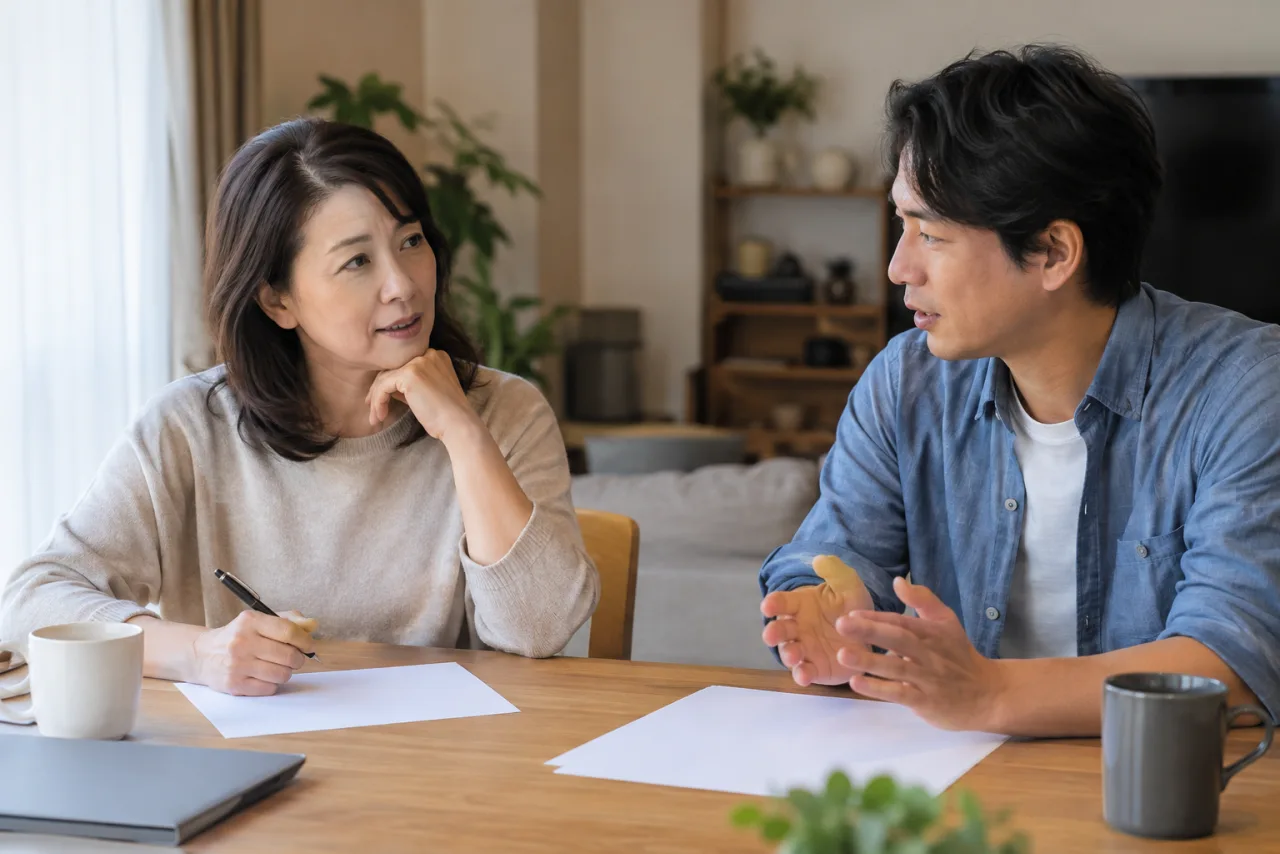 婚活の3か月間の活動記録を見直す女性