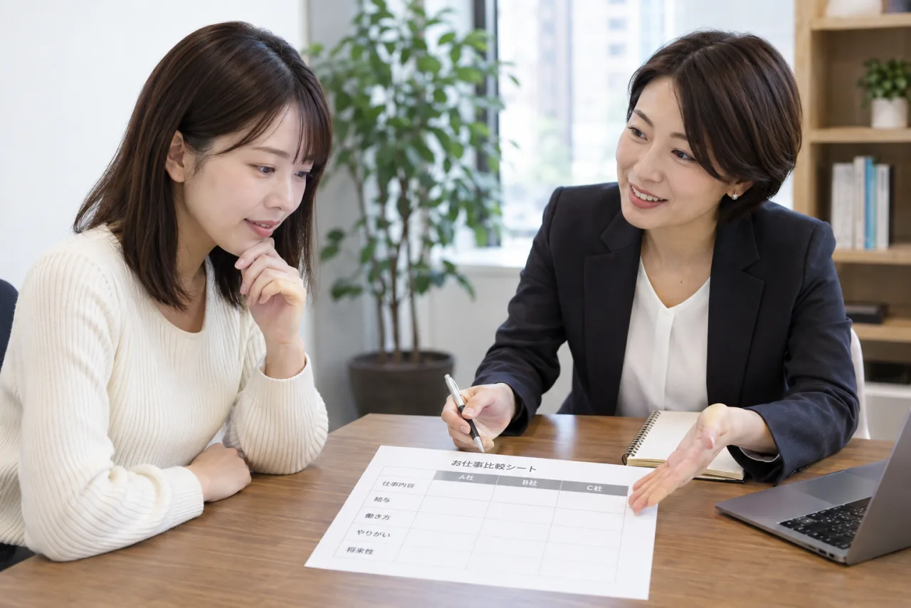 転職エージェントと求人の条件を比較表で確認する相談風景