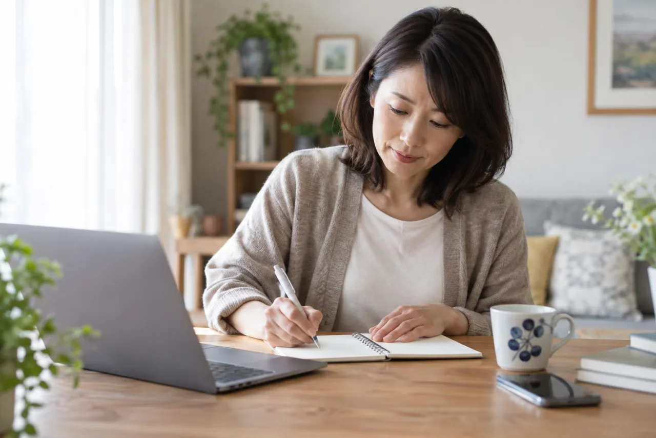 転職の優先条件をノートに書き出す日本人女性