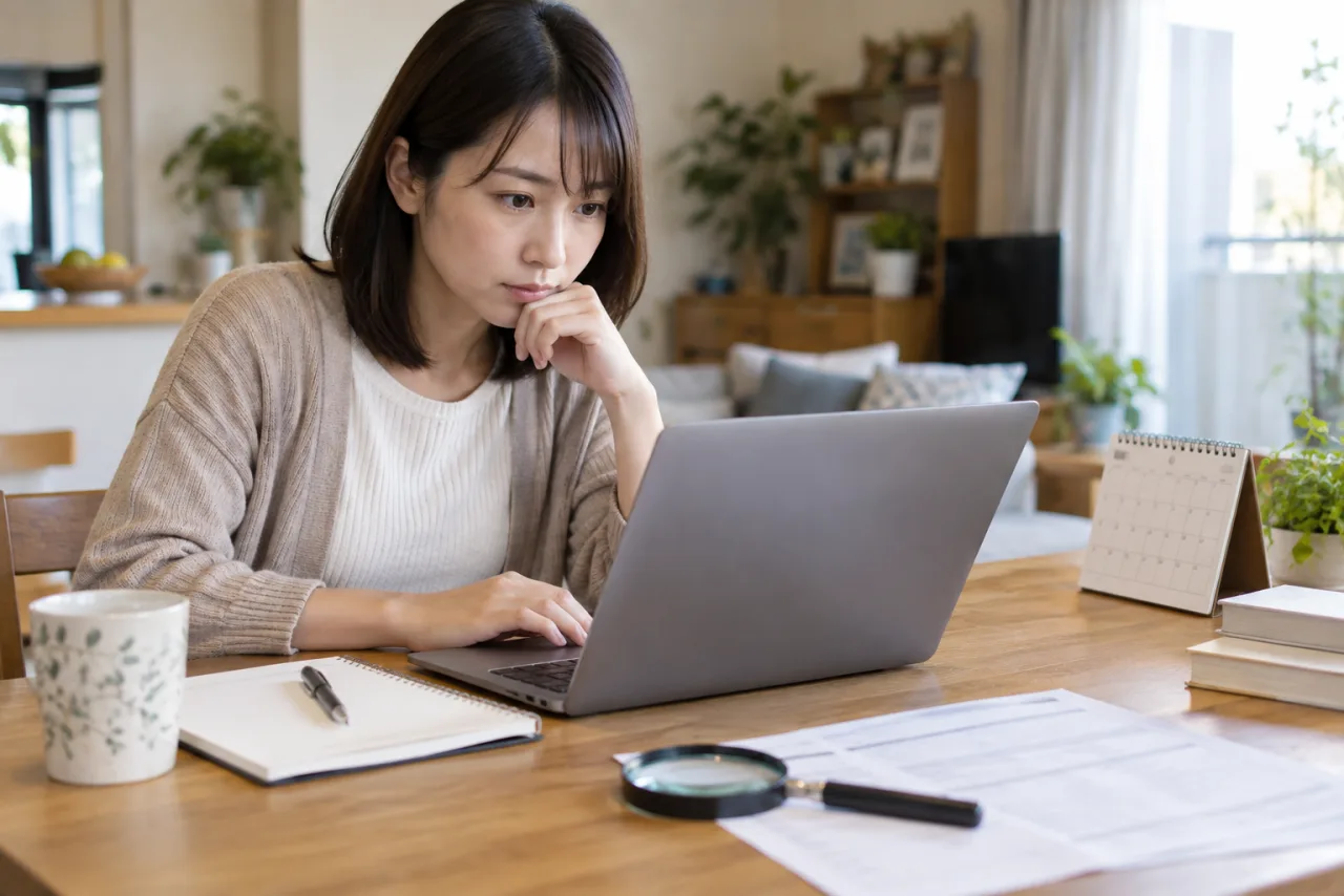 求人の更新日と募集条件を確認する日本人女性