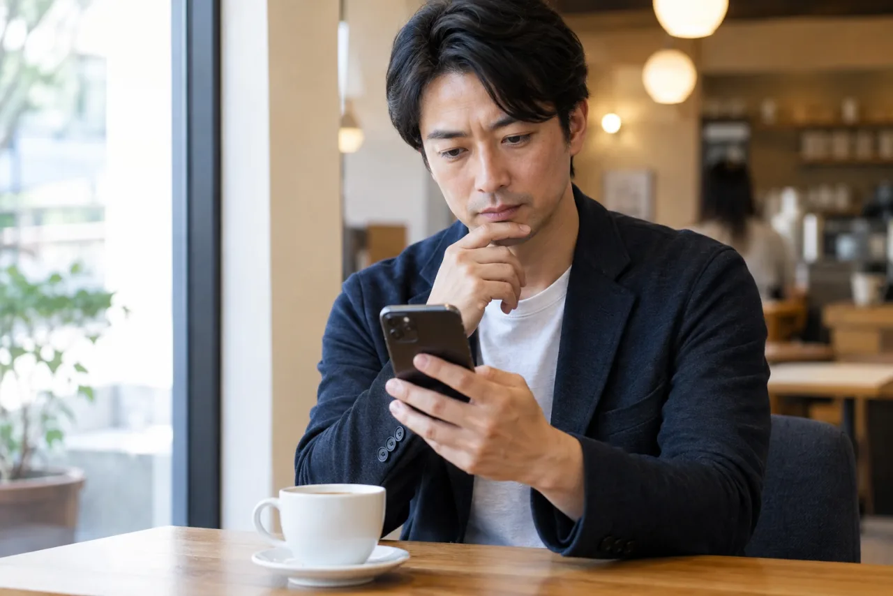 LINEで追加した相手のプロフィールを確認する日本人男性