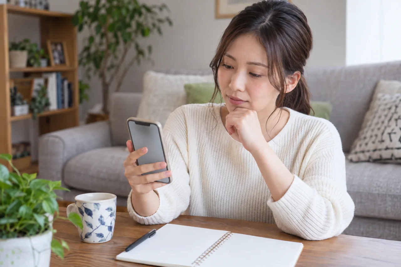 LINEのプロフィール公開範囲を見直す日本人女性