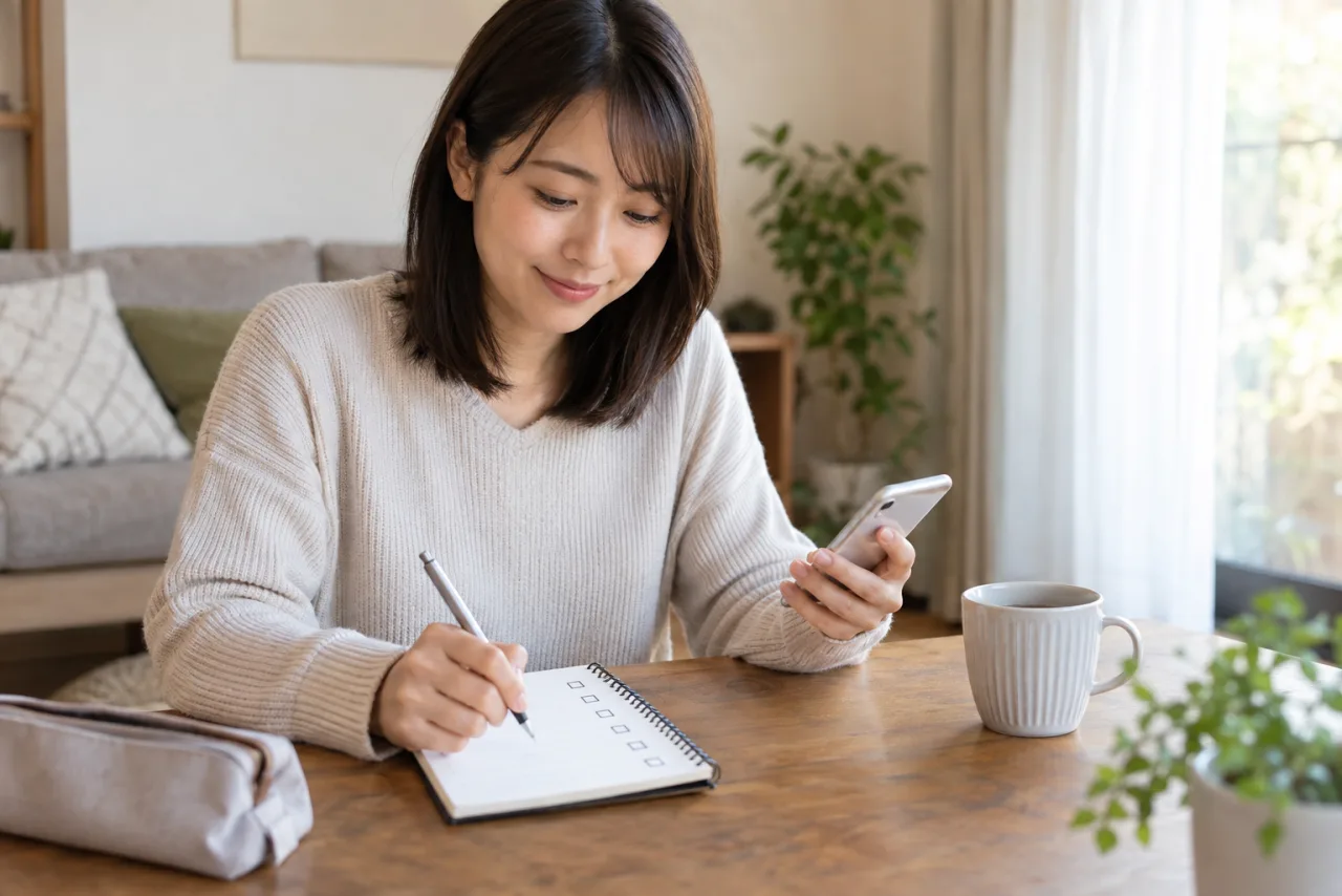 LINEの友達追加後の安全確認をする日本人女性