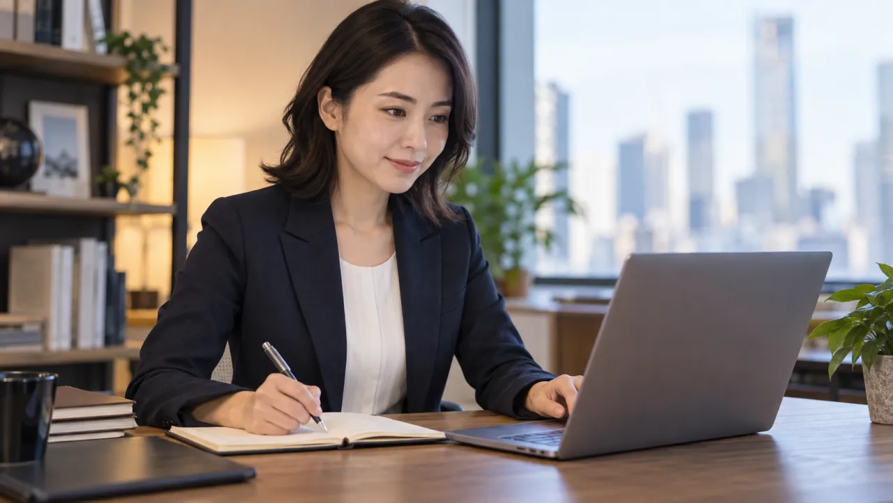 日本人の転職希望者がコンサル転職に向けて学習計画と資料を整理している様子