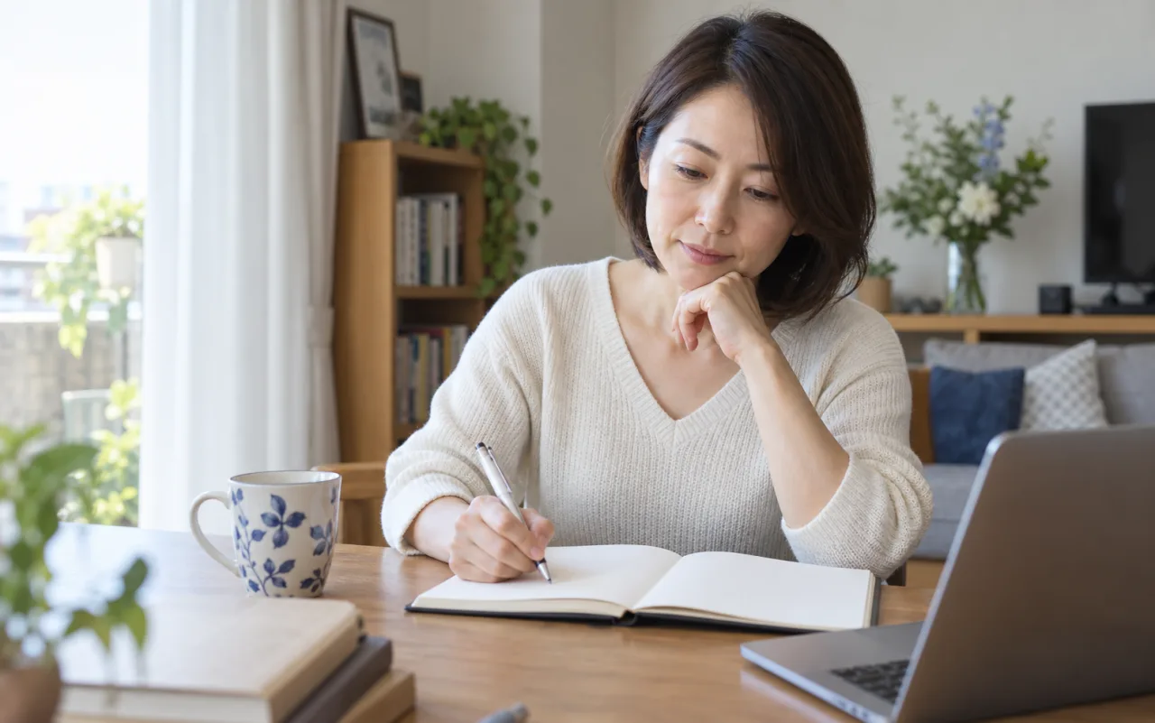 40代の女性が転職を考えた出来事と残したい条件を整理する様子