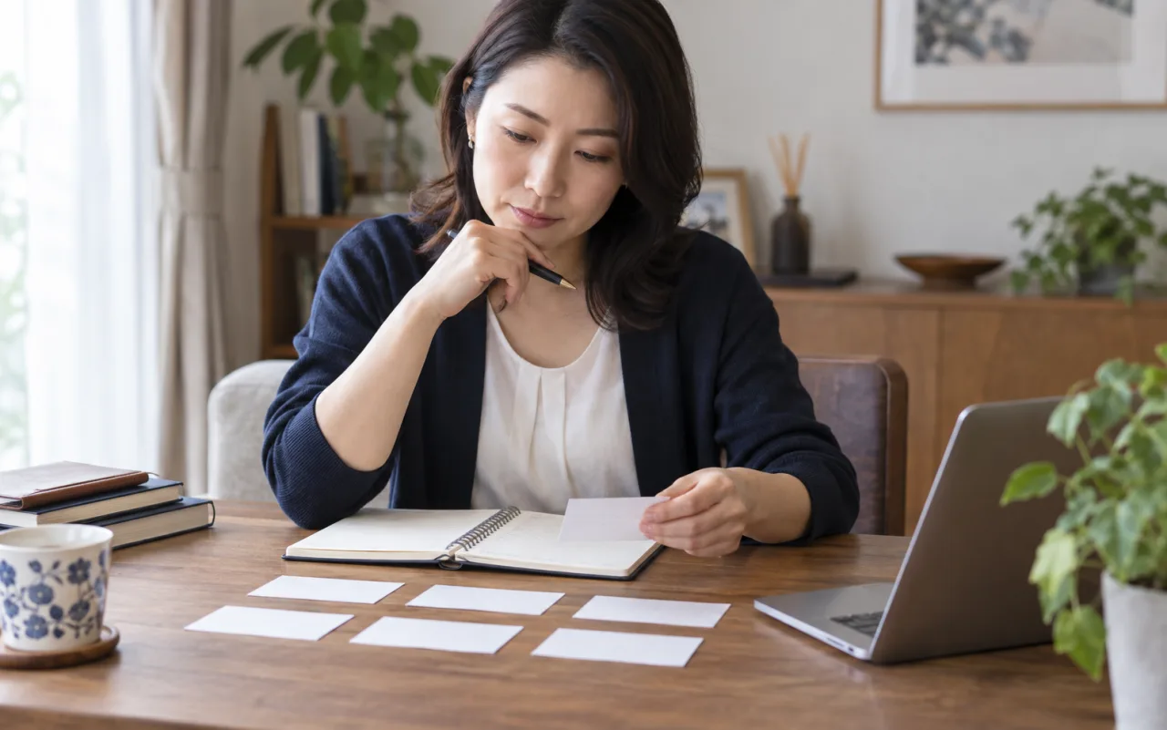 女性がこれまでの経験と転職先で使いたいスキルを整理する様子