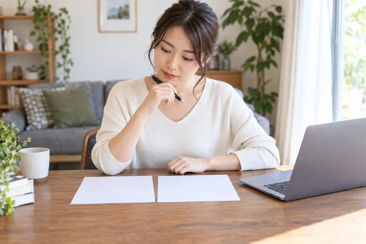 企業口コミの感想と確認したい事実を二つの欄に分けて整理する様子