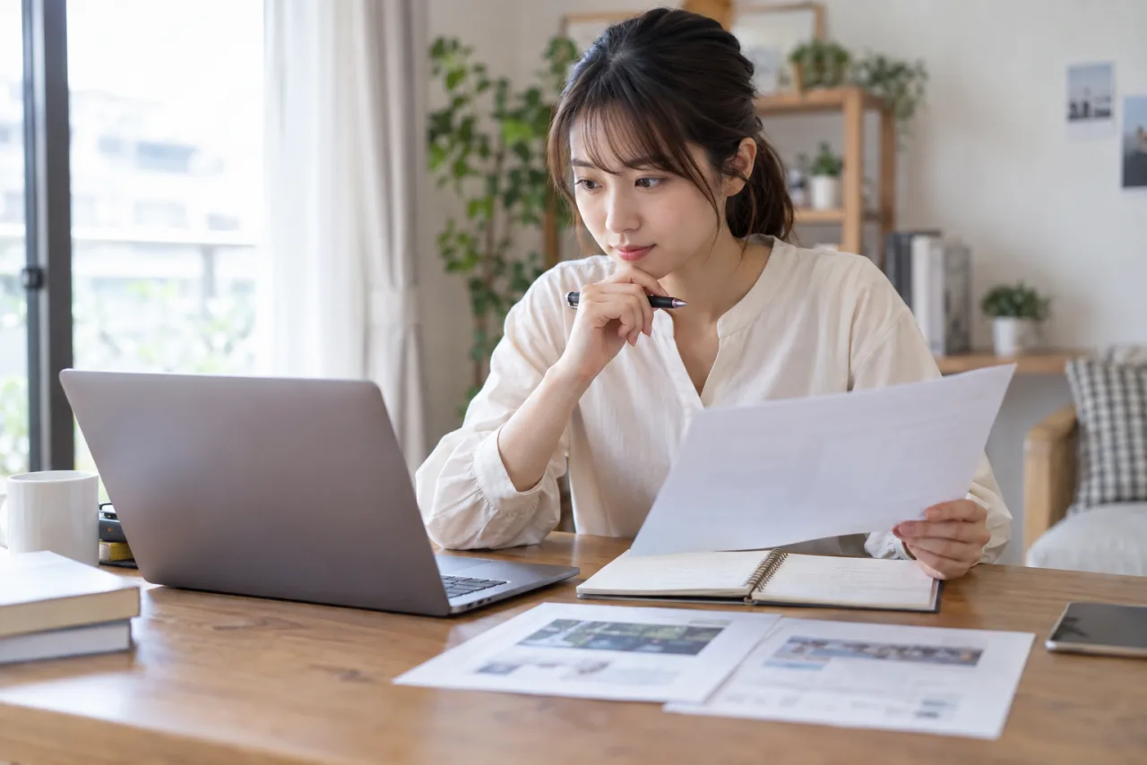 求人票と企業公式採用ページの仕事内容や勤務地を照合する様子