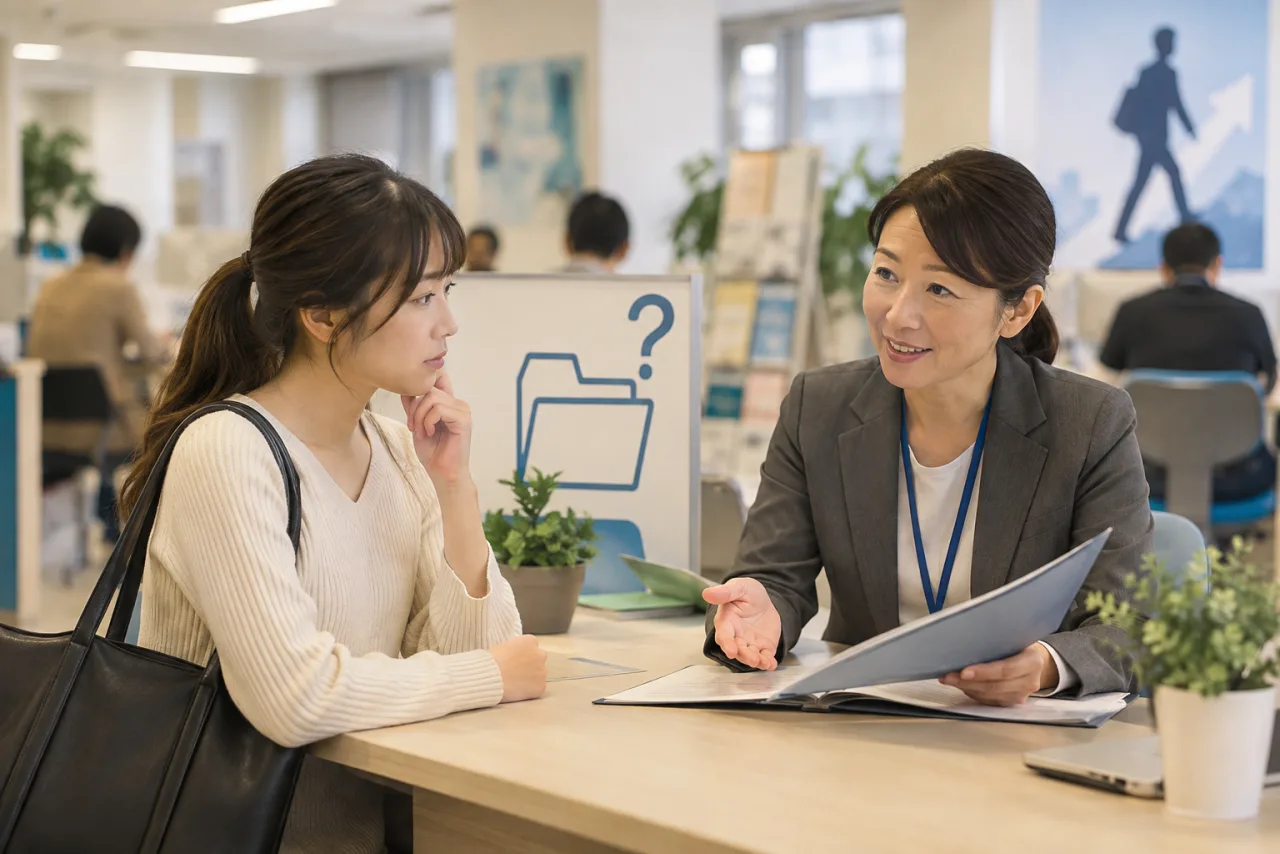 ひとり暮らしの人が職業訓練のコースと日程を比較している様子