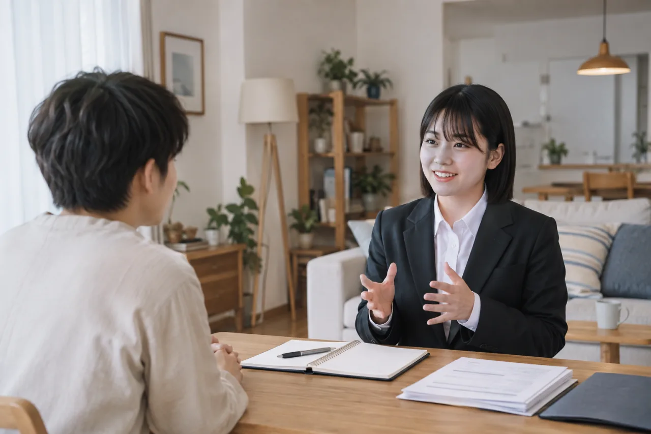 求職者が相談員と職業訓練の申込書類を確認している様子