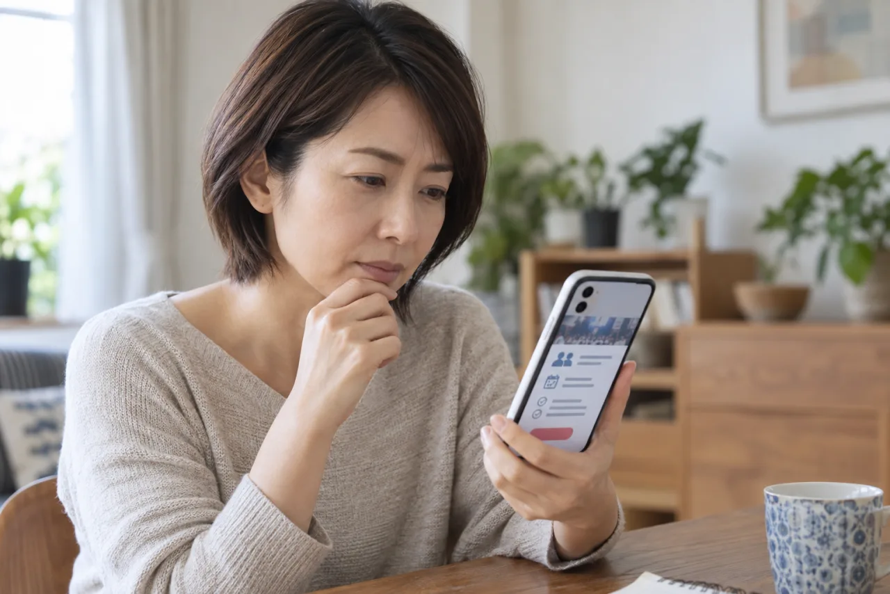 婚活イベントの年齢条件と参加条件を確認する女性