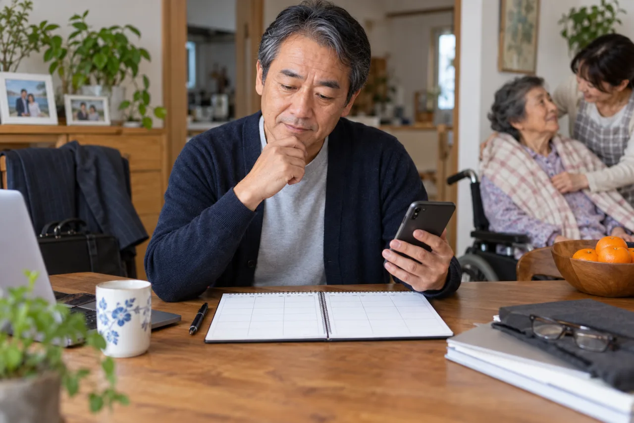 仕事や家族の予定に合わせて、返信や面会に使える時間を考えるイメージ。
