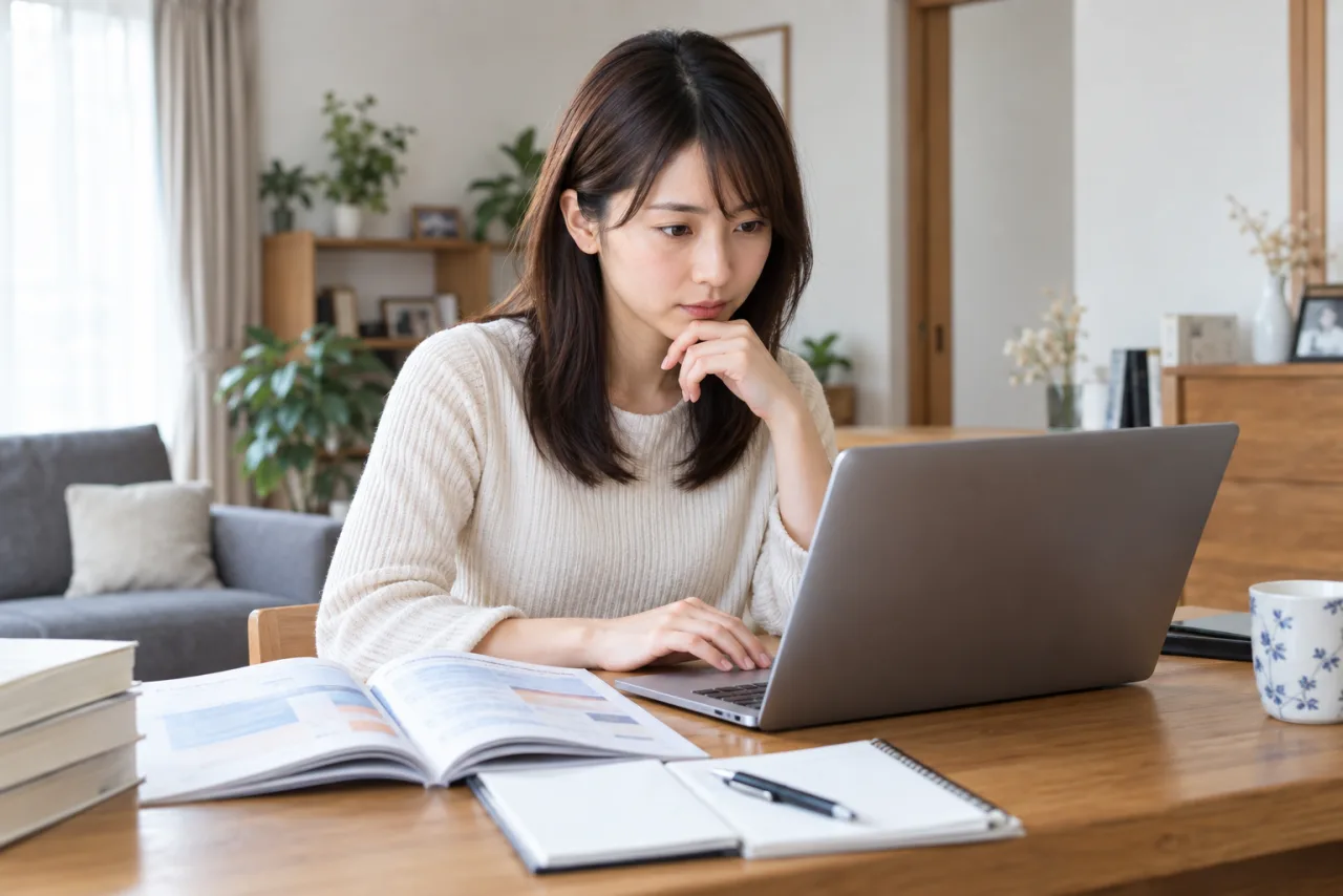 宅建試験の公式ページで最新の受験案内と過去データを確認する様子