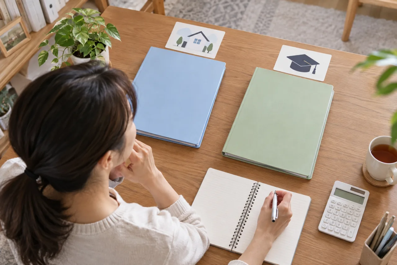 日本人女性がFP資格の学習を始める理由をノートに整理している