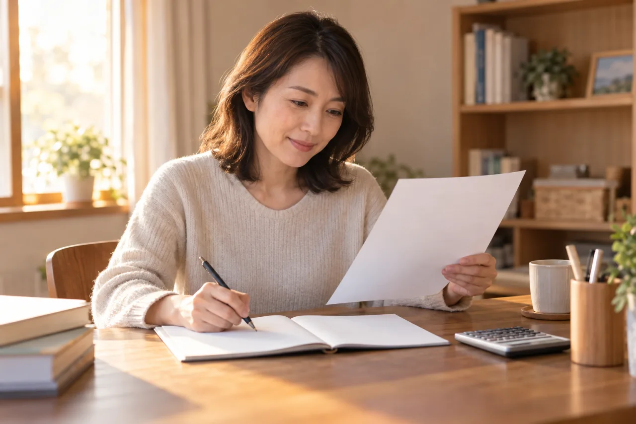 宅建試験当日の持ち物と移動時間を準備する日本人女性