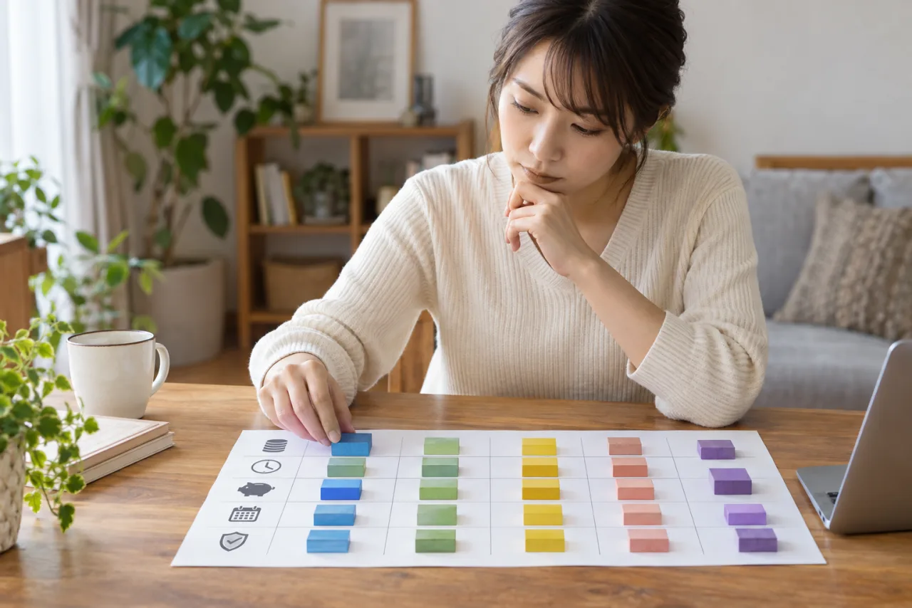 日本人女性が完全在宅求人の居住地と設備条件を表にして比較している