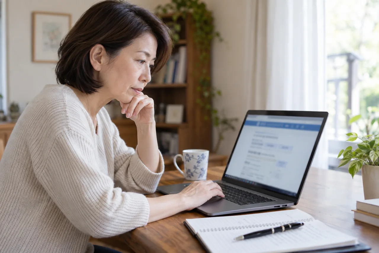 雇用保険の手続きを公式情報で確認する50代の日本人女性