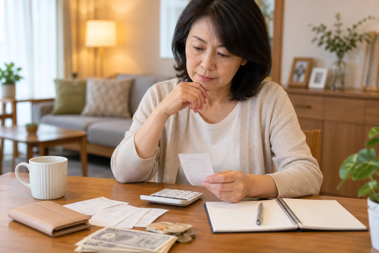 退職後の生活費と支出を整理する50代の日本人女性
