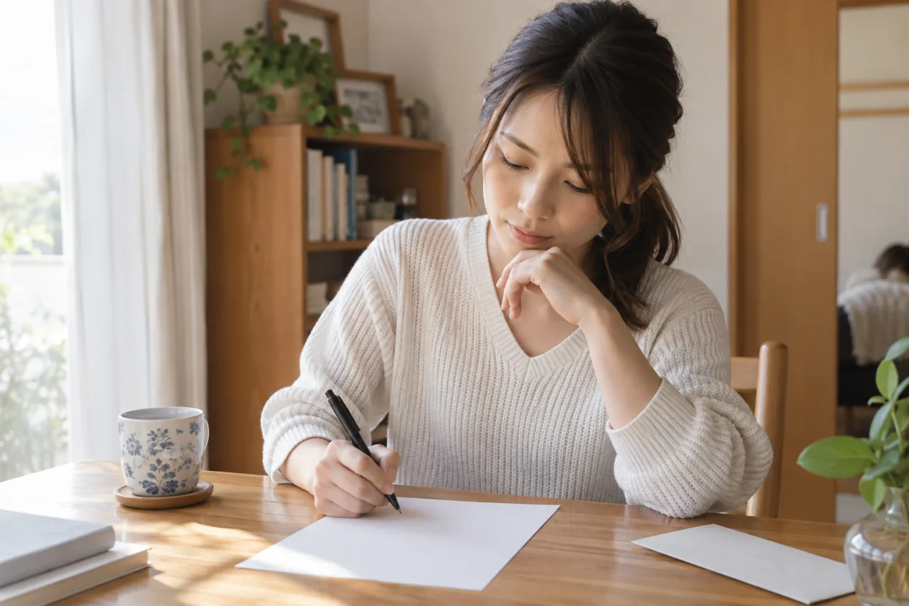 退職願に必要な項目を下書き用紙へ順番に整理する様子