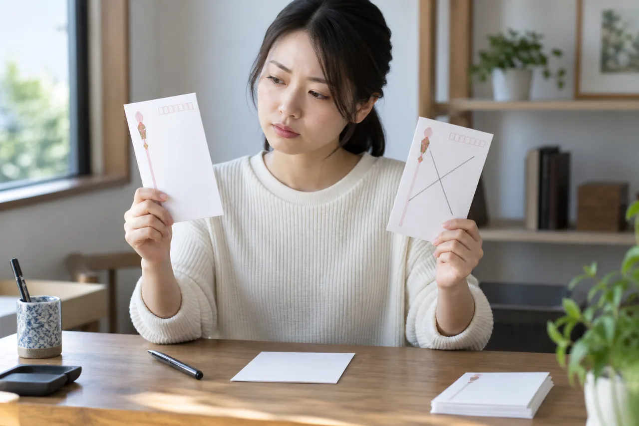 履歴書の封筒とチェックリストを並べて提出前の確認を終える様子