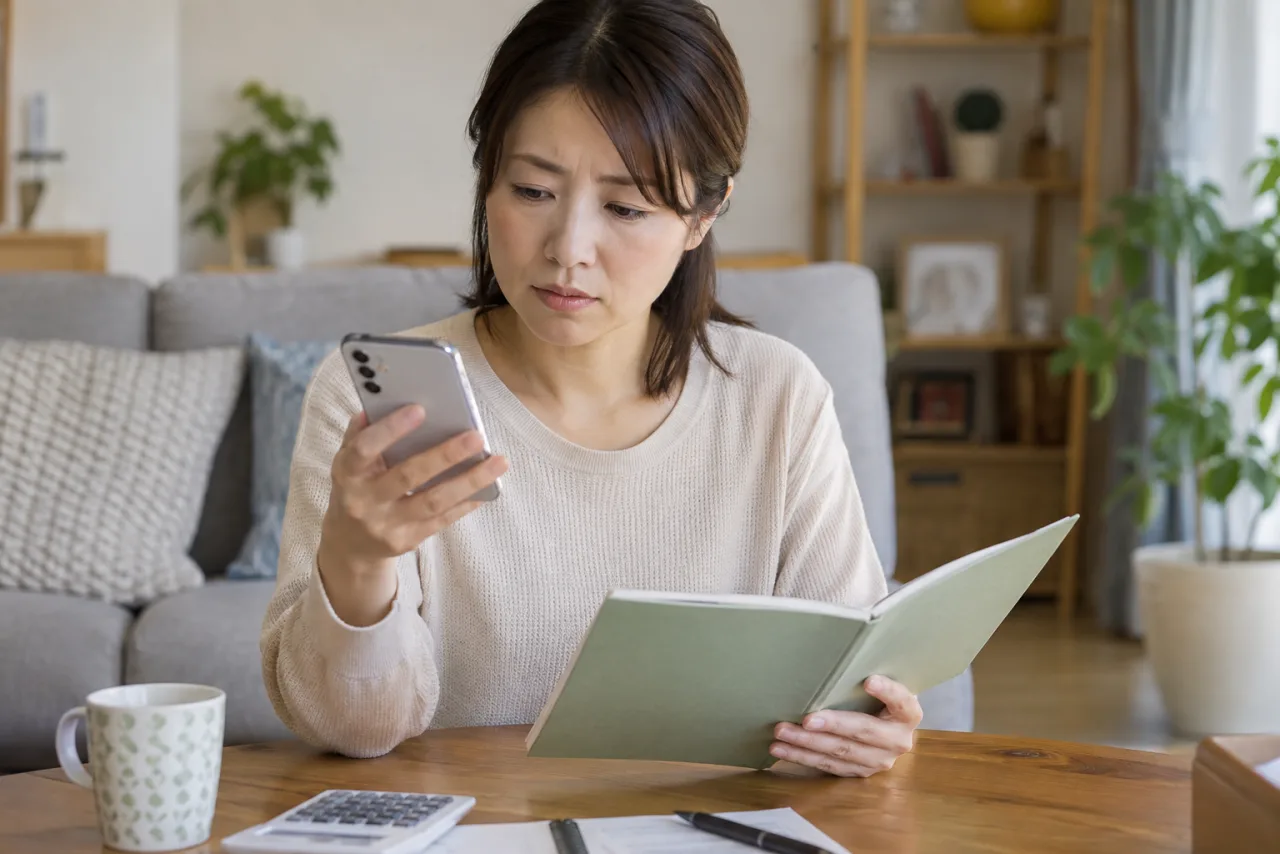 日本人女性が投資を急かすメッセージを前に送金を止めている
