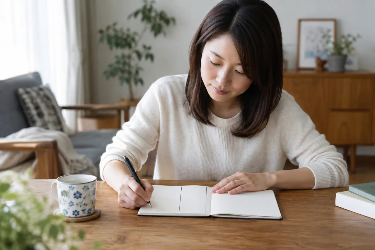日本人の一人暮らしの女性が職場で周囲の視線を感じながら仕事をする