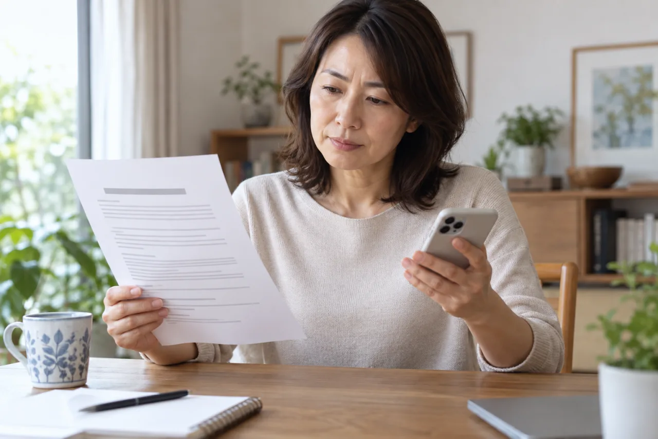 本業の就業規則と副業の作業時間を確認する女性