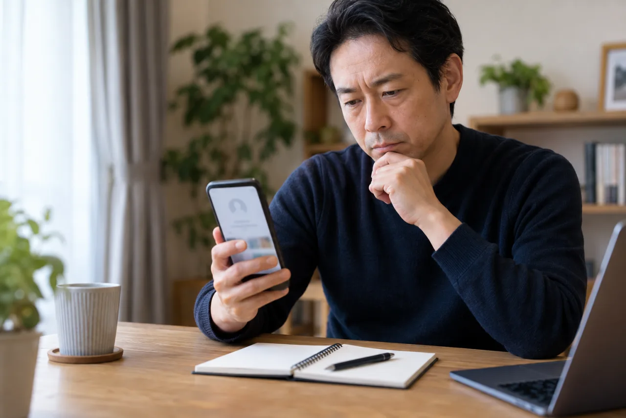 副業の情報公開範囲と個人情報を確認する日本人男性