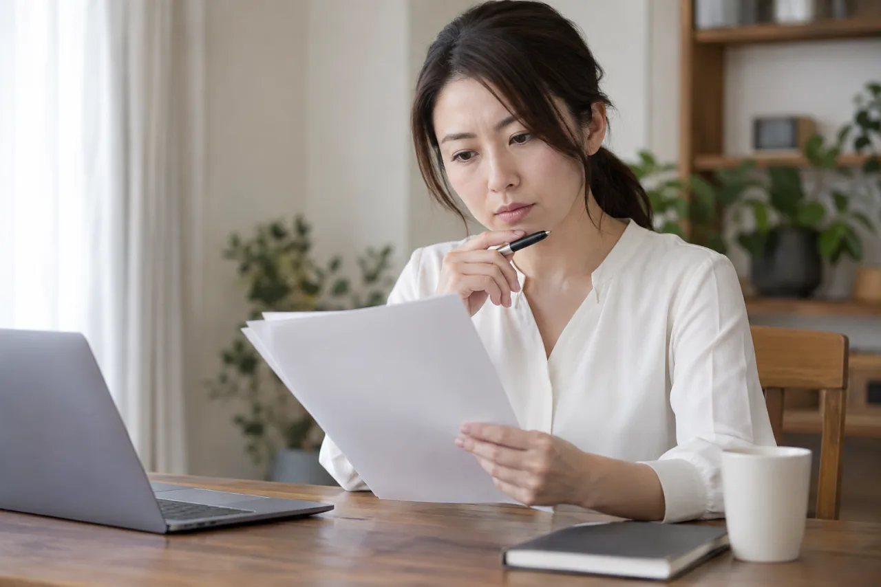 就業規則と労働契約を読み込む日本人女性