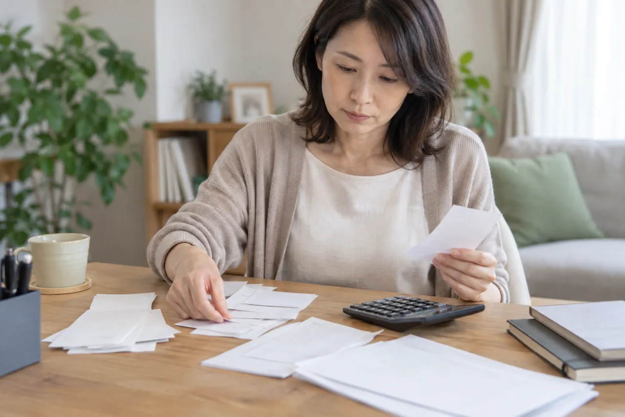 副業の売上と経費の記録を整理する日本人女性