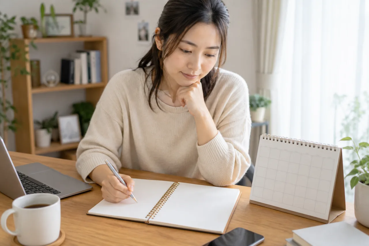 副業の30日間の確認項目を整理する日本人女性