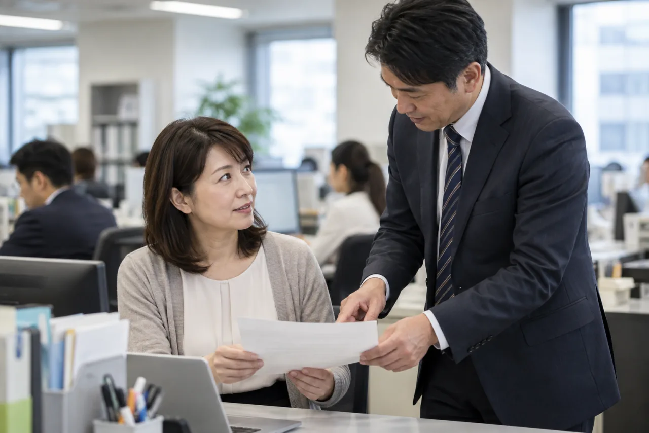 上司から仕事の指示を受ける会社員