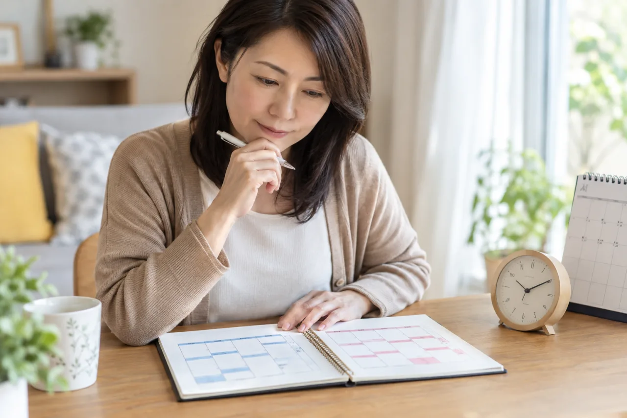 アルバイトの勤務時間と業務委託の予定を比べる女性