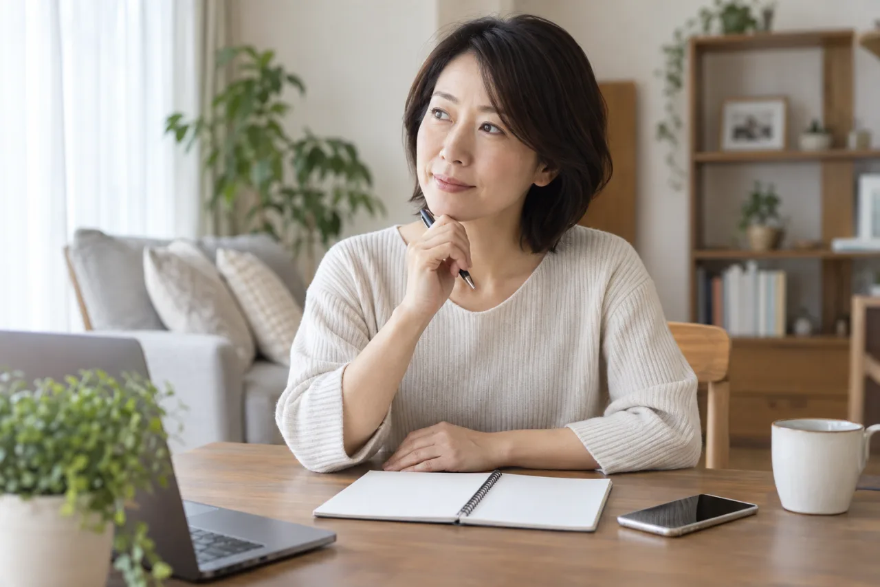 派遣の働き方を自宅で考える日本人女性