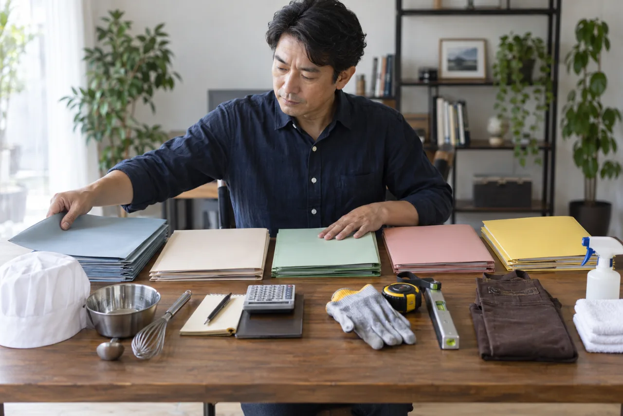 複数の職歴を仕事の種類ごとに整理する日本人男性