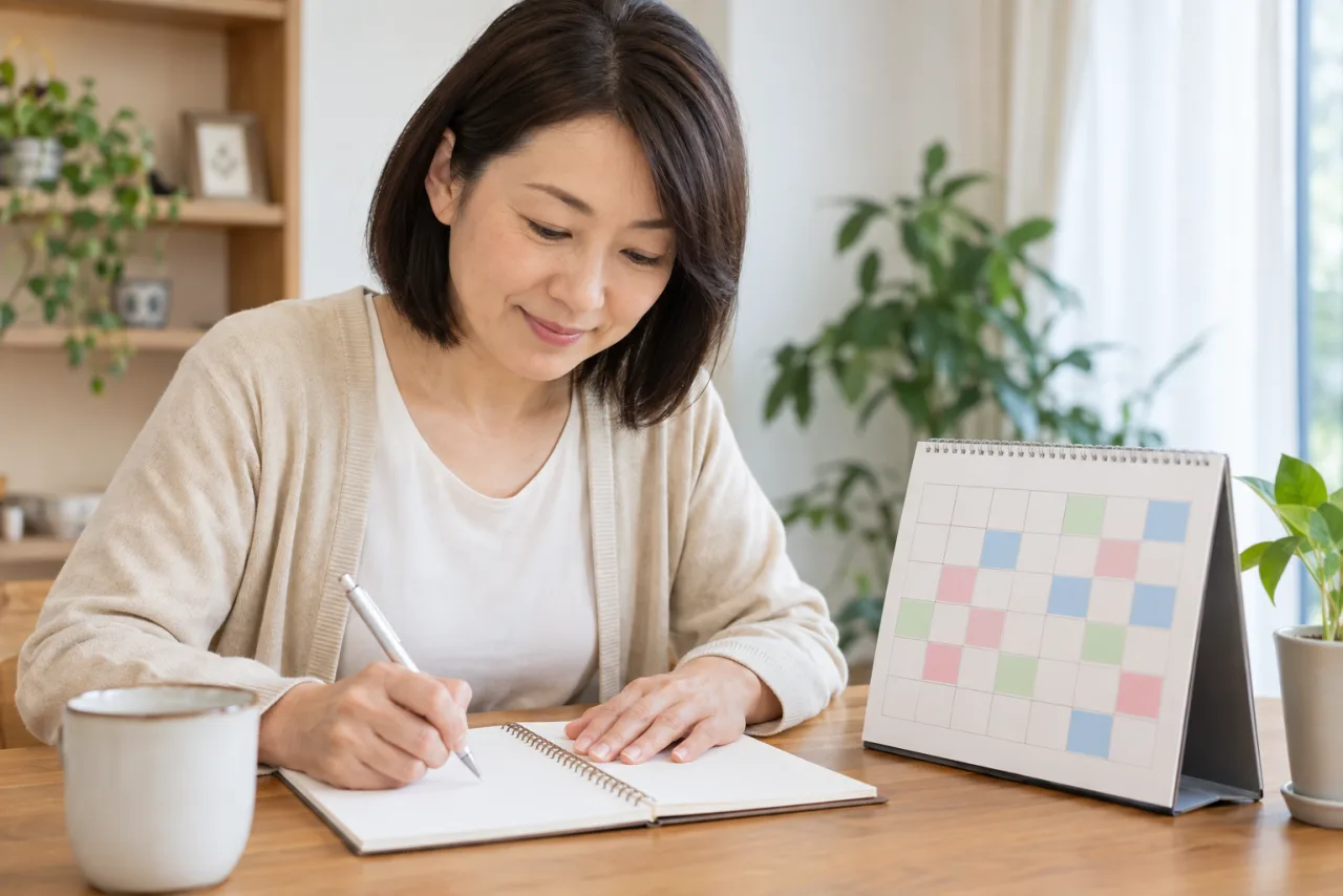 希望する勤務曜日と時間を履歴書に整理する日本人女性