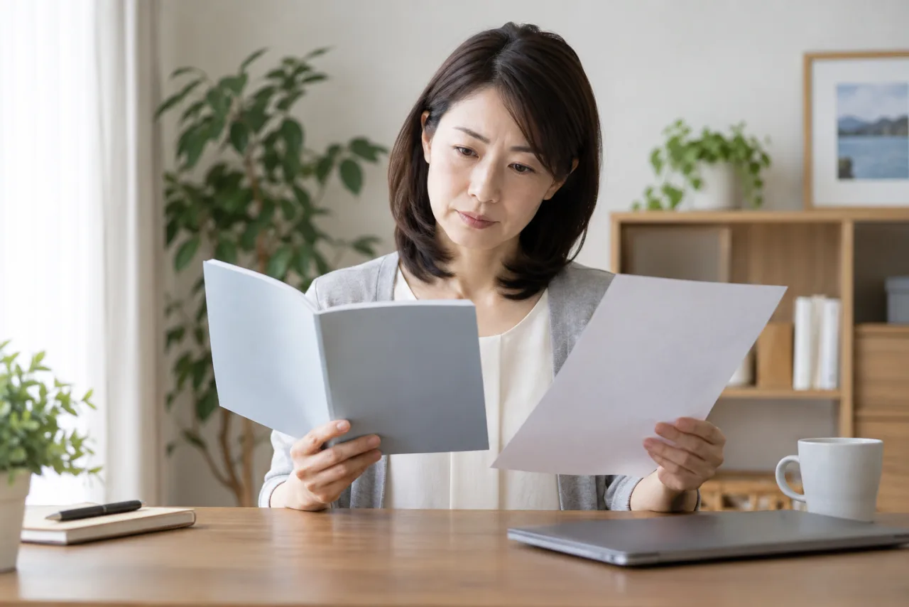 就業規則と雇用契約の確認をする日本人女性