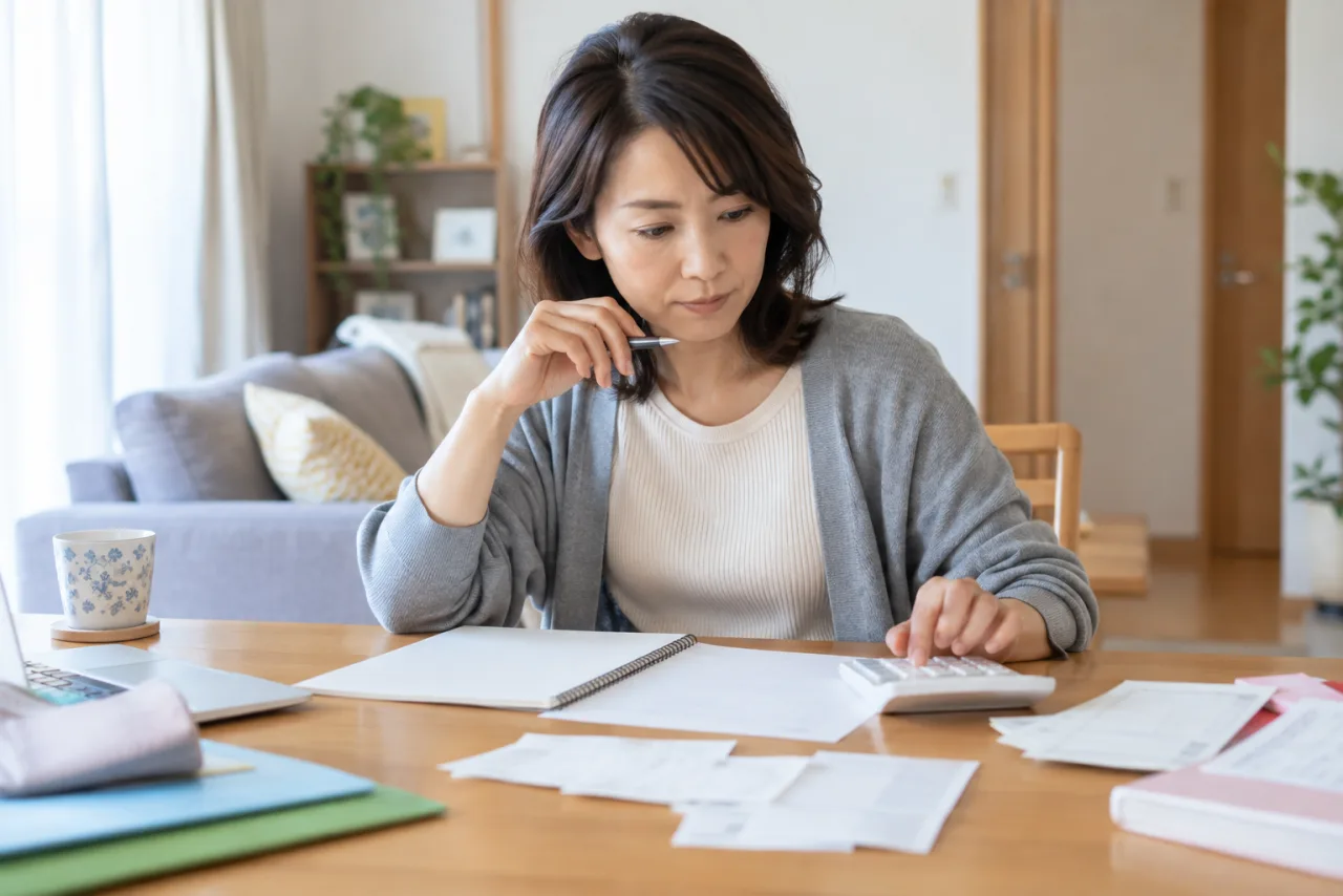 休職中の生活費と傷病手当金の見込みを計算する日本人女性