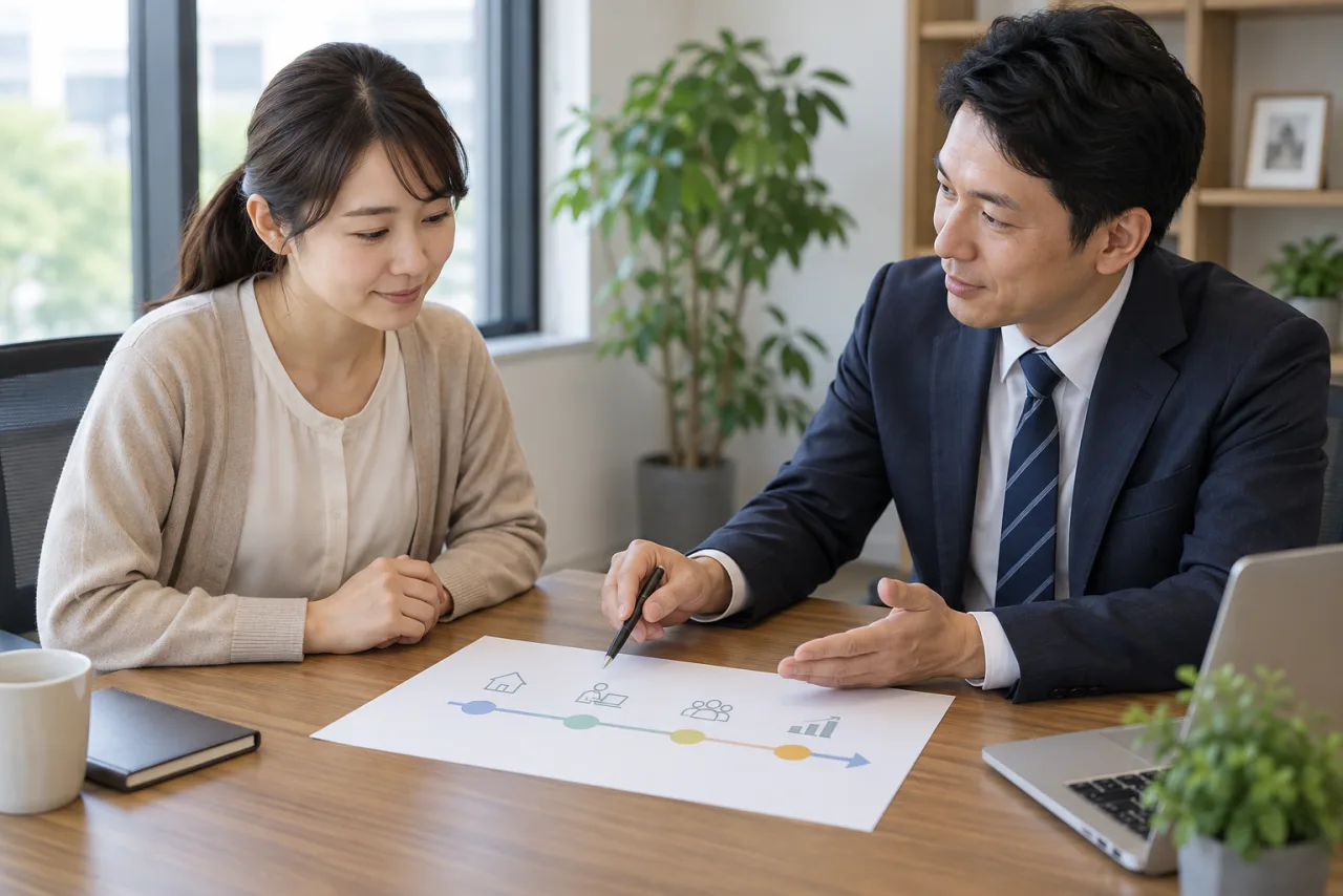 復職の段階や業務内容を会社の担当者と相談する女性