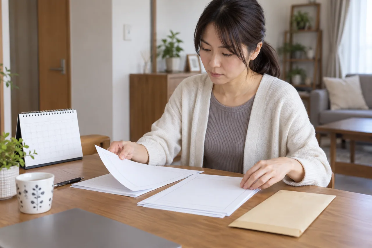 休職に関する申請書類とカレンダーを整理する女性