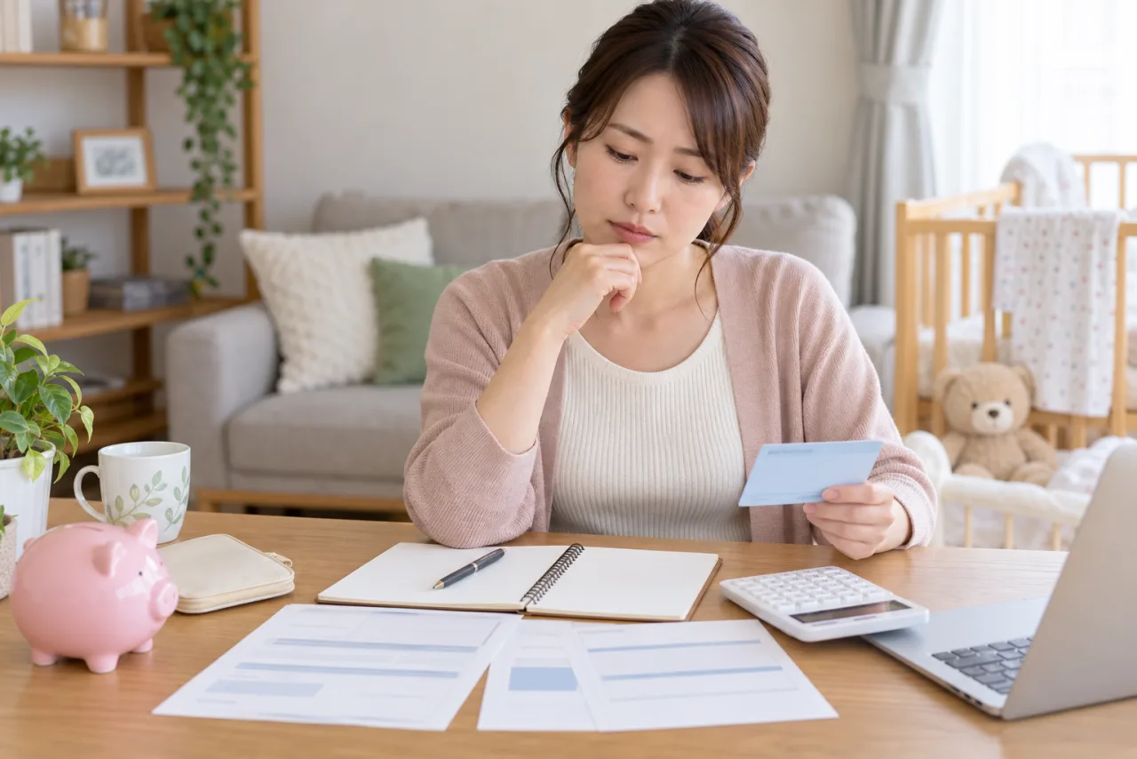 休職中の生活費と給与や給付を計算する女性
