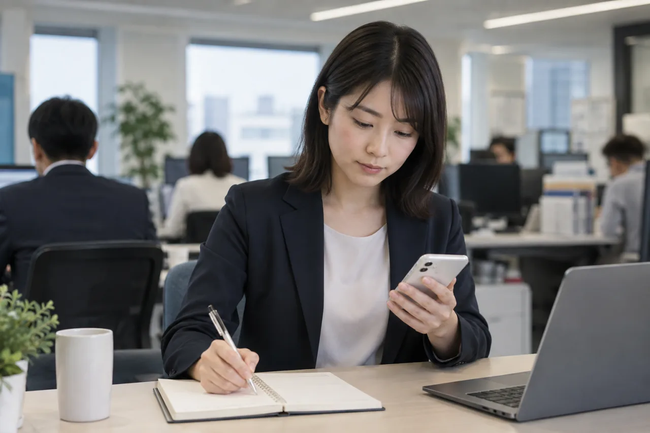 日本人女性が仕事を休む選択と医療や相談につなぐ準備をする様子