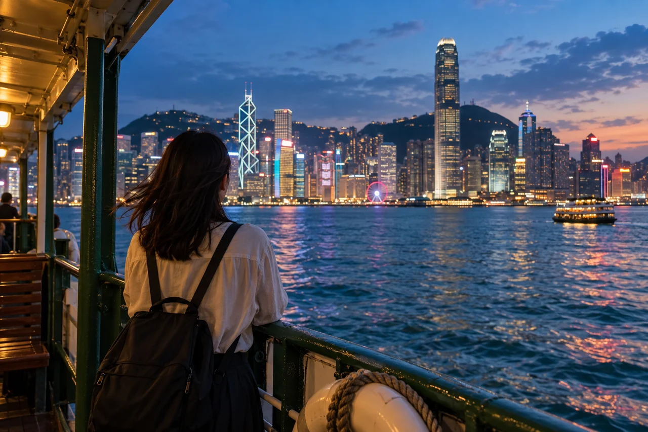 香港の夜景とフェリーの旅イメージ