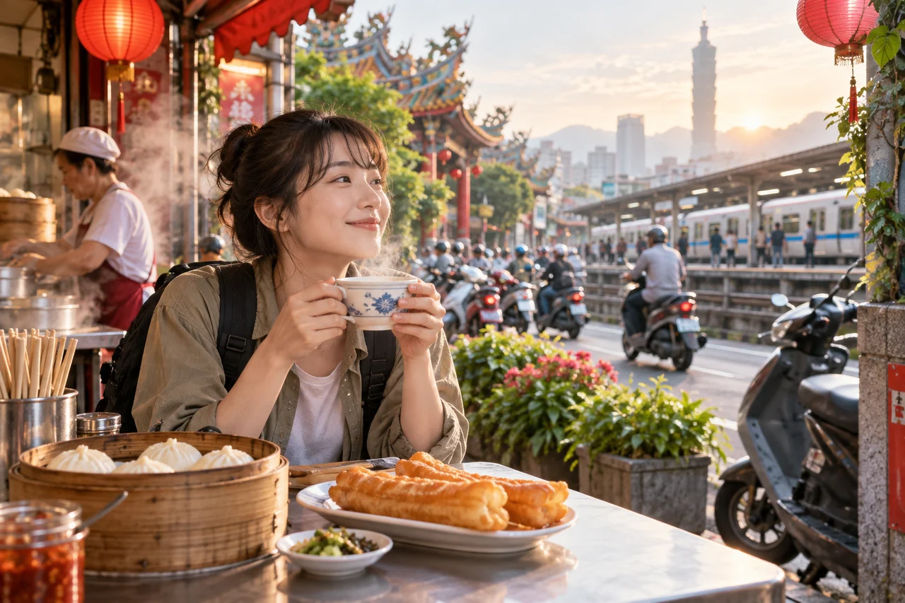 台湾の朝食と列車を楽しむ旅イメージ