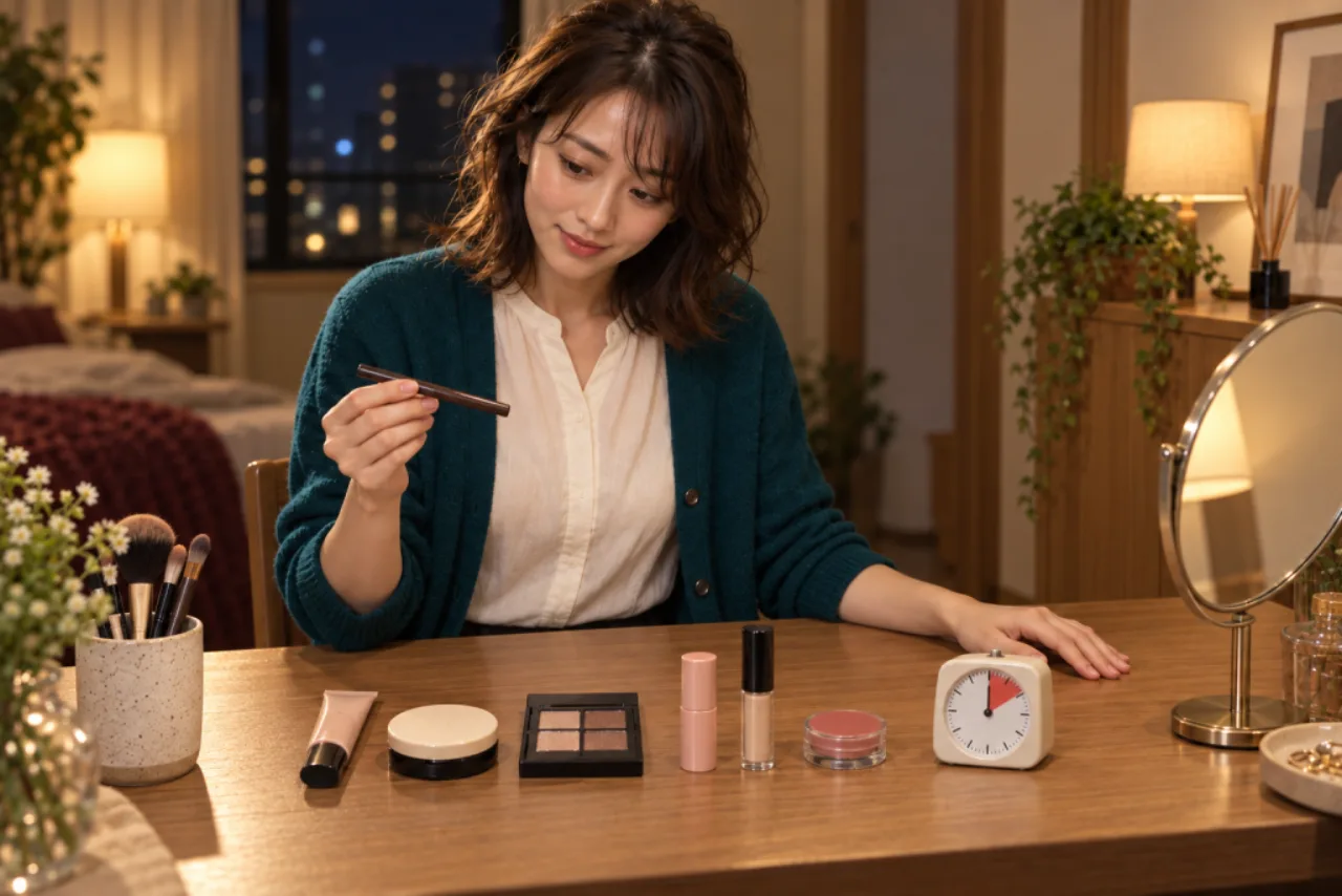 夜の洗面台で七つの道具を並べ、10分の朝を試す葵さん